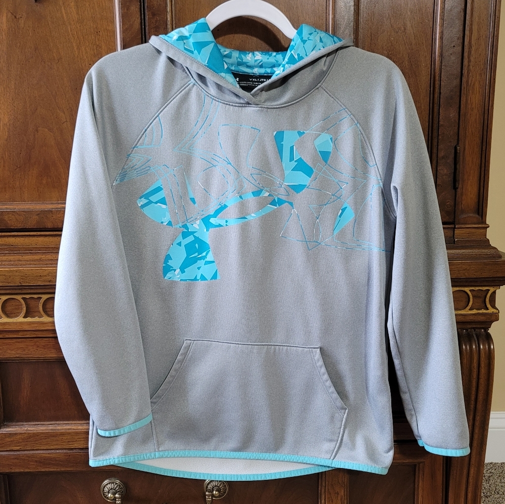 Girls Under Armour hoodie gray & blue size XL EUC